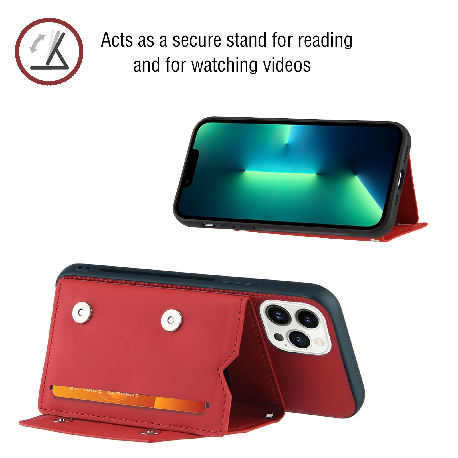 YB Leather Coating Series-2 for iPhone 15 Pro Max Card Holder Phone Case Kickstand Leather Coated TPU Cover with Strap - Red YB Leather Coating Series-2 for iPhone 15 Pro Max Card Holder Phone Case Kickstand Leather Coated TPU Cover with Strap - Red